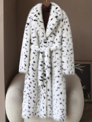 White Dalmatian Pattern Faux Fur Long Coat