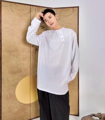 White Diagonal Button Long Sleeves Shirt
