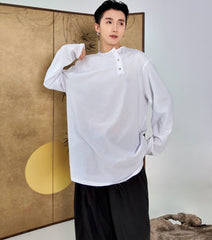 White Diagonal Button Long Sleeves Shirt