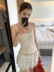 White Floral Cake Style Mini Skirt