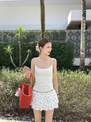 White Floral Cake Style Mini Skirt