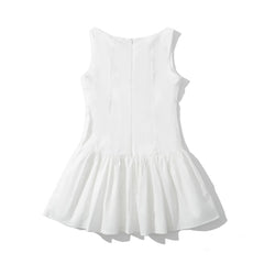 White Floral Embroidery Drop-Waist Dress