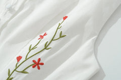 White Floral Embroidery Drop-Waist Dress