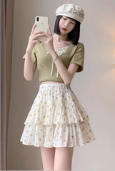 White Floral Layered Skirt