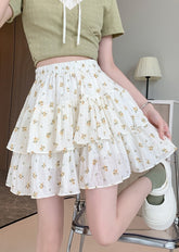White Floral Layered Skirt