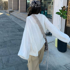 White Flower Embroidered Button-Up Cardigan