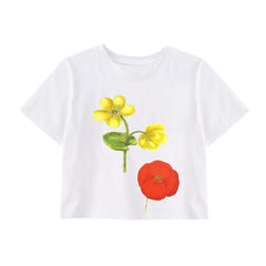 White Flower Print Crop T-Shirt