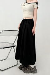 White Flowy Elastic Waist Midi Skirt