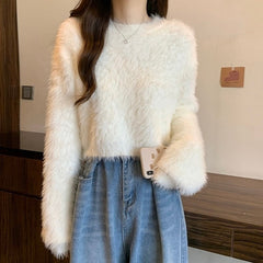 White Fluffy Short Sweater