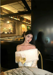 White Fur Wide Off-Shoulders Top