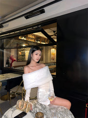 White Fur Wide Off-Shoulders Top