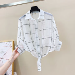 White Grid Text Print Shirt
