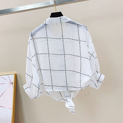 White Grid Text Print Shirt