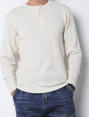 White Half Button Waffle Sweater