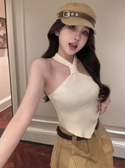 White Halte Ribbed Knitted Top