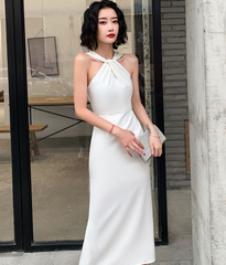 White Halter Evening Dress