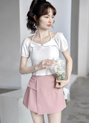 White Halter Neck Puff Sleeve Top