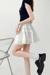 White High Waist A Line Ruffle Mini Skirt