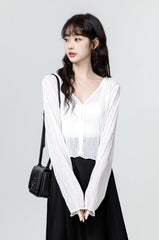 White Knit Sunscreen Cardigan Vneck Summer Top
