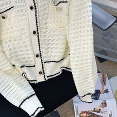 White Knitted Outlined Cardigan