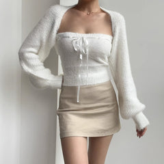 White Knitted Two-Piece Cardigan