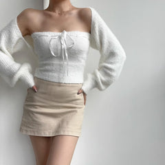 White Knitted Two-Piece Cardigan