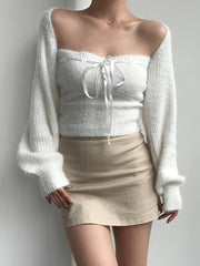 White Knitted Two-Piece Cardigan