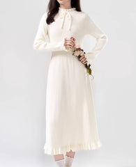 White Long Sleeve Knitted Dress