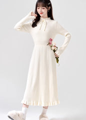 White Long Sleeve Knitted Dress
