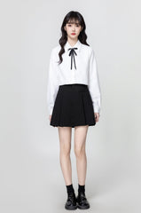 White Long Sleeve Tie Collar Shirt