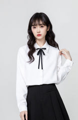 White Long Sleeve Tie Collar Shirt