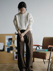 White Multi-Pattern Cable Knit Sweater