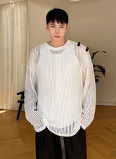 White Net Long Sleeves Top