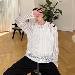 White Net Long Sleeves Top