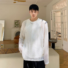 White Net Long Sleeves Top