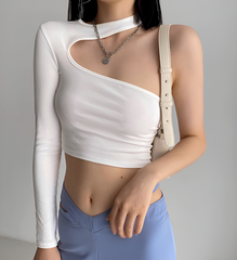 White One-Shoulder Asymmetrical Crop Top