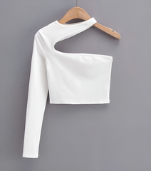White One-Shoulder Asymmetrical Crop Top
