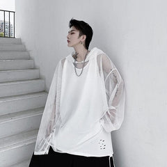 White Oversized Net Hoodie