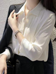 White Pleated Button-Down Shirt