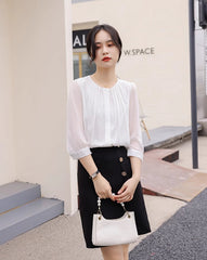 White Pleated Chiffon Blouse