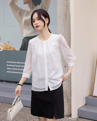 White Pleated Chiffon Blouse