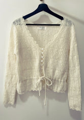 White Pointelle Button Knit Top