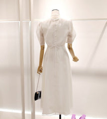 White Puff Sleeves A-Line Dress