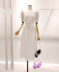 White Puff Sleeves A-Line Dress