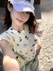 White Puppy Print Fitted T-Shirt