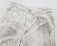 White Ragged Style Wide Leg Jeans