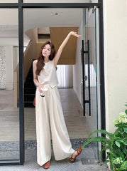 White Relaxed Fit Top And Wide Leg Pants Set