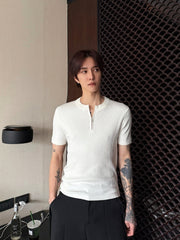 White Ribbed Half-Zip Knit Polo Shirt