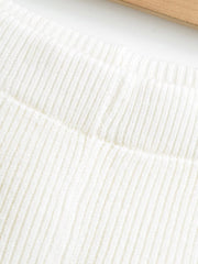 White Ribbed Knit Lounge Shorts