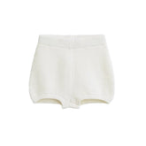 White Ribbed Knit Lounge Shorts